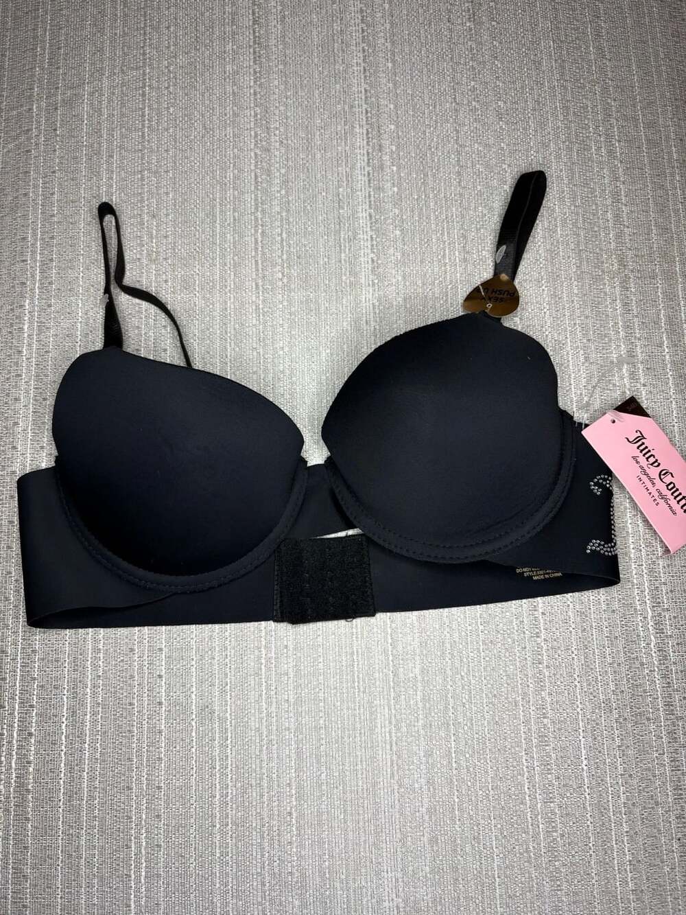 Juicy Couture Black Rhinestone Embellished Push-Up Bra Size 34B